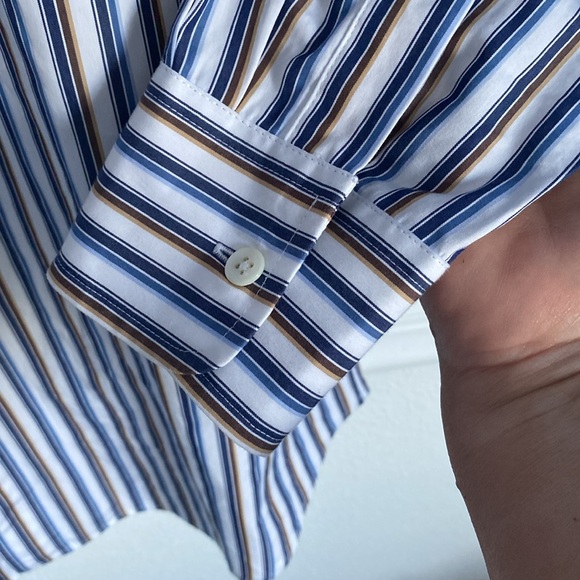 Faconnable Club Fit Striped Long Sleeve Button Down Shirt. White/Tan/Blue. Sz. L - Picture 13 of 16